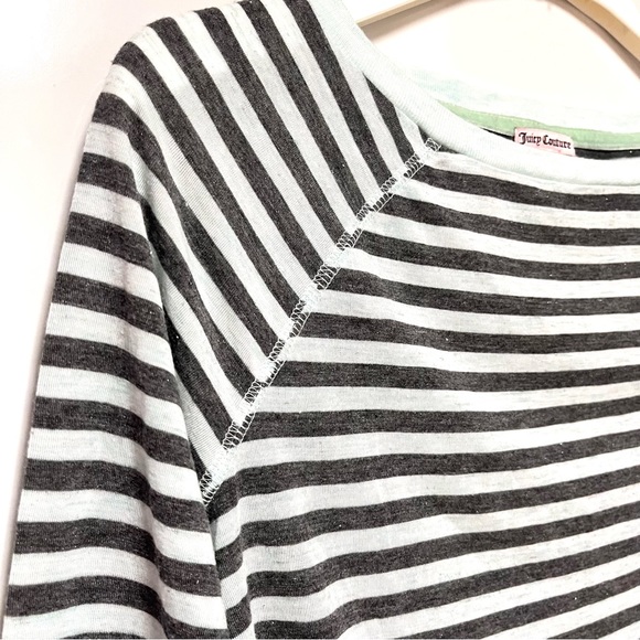 Juicy Couture Y2K Sparkly Striped Long Sleeve Tee Size XS Drawstring Aqua Gray - Picture 6 of 10